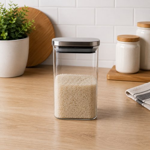 Pote Hermético Retangular Vidro Com Tampa de Inox 1,2 Litros